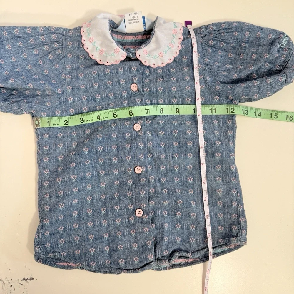 Oshkosh B'Gosh 4T Short Sleeve Shirt Made‎ In USA Pink Embroidered Peter Pan VTG